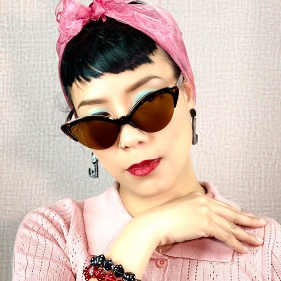 Pinup 50s Bernie Tortoise Gold Rim Frameless Bottom Retro Cateye Sunglasses - Picture 5 of 6